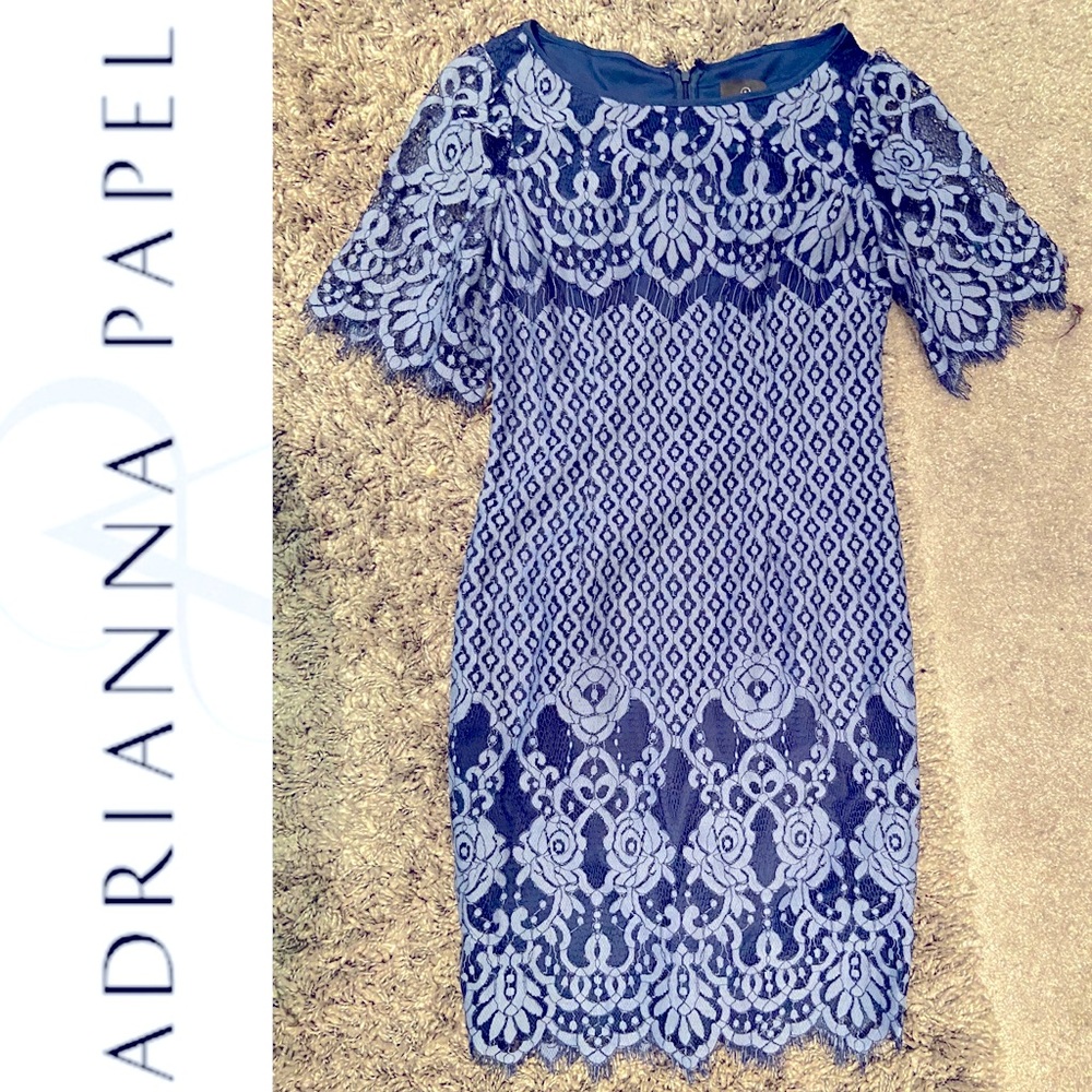 NWT ADRIANNA PAPPEL BLUE NAVY SHEATH DRESS WEDDING SHOWER